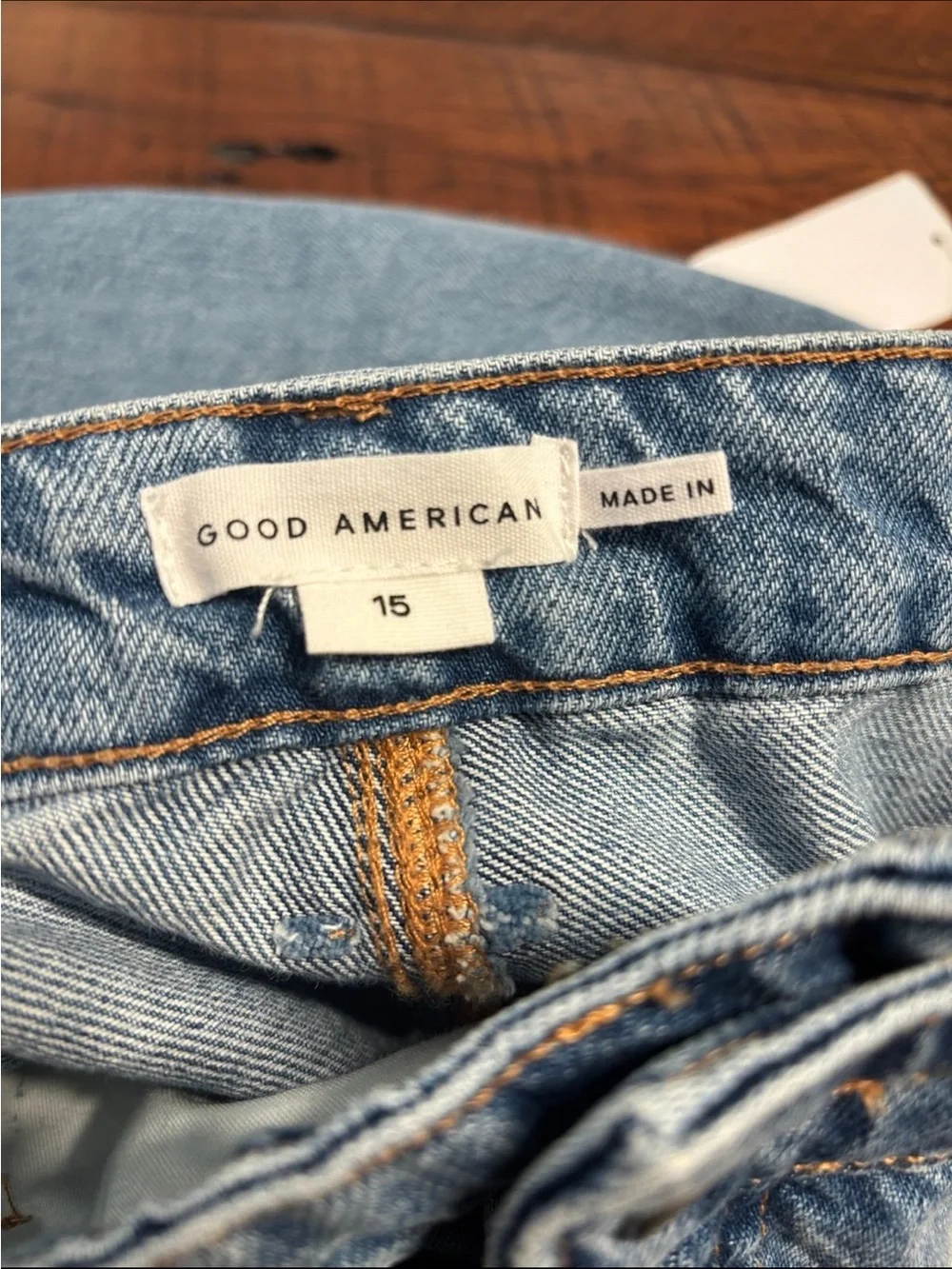 Good American Light Blue High-Rise Denim Shorts
